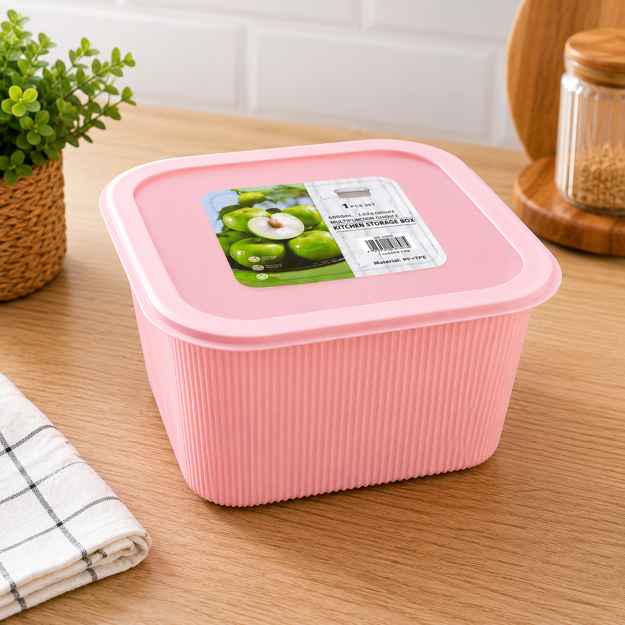 6L Ribbed Kitchen Storage Box with Lid | 6000ml Food Storage Container
