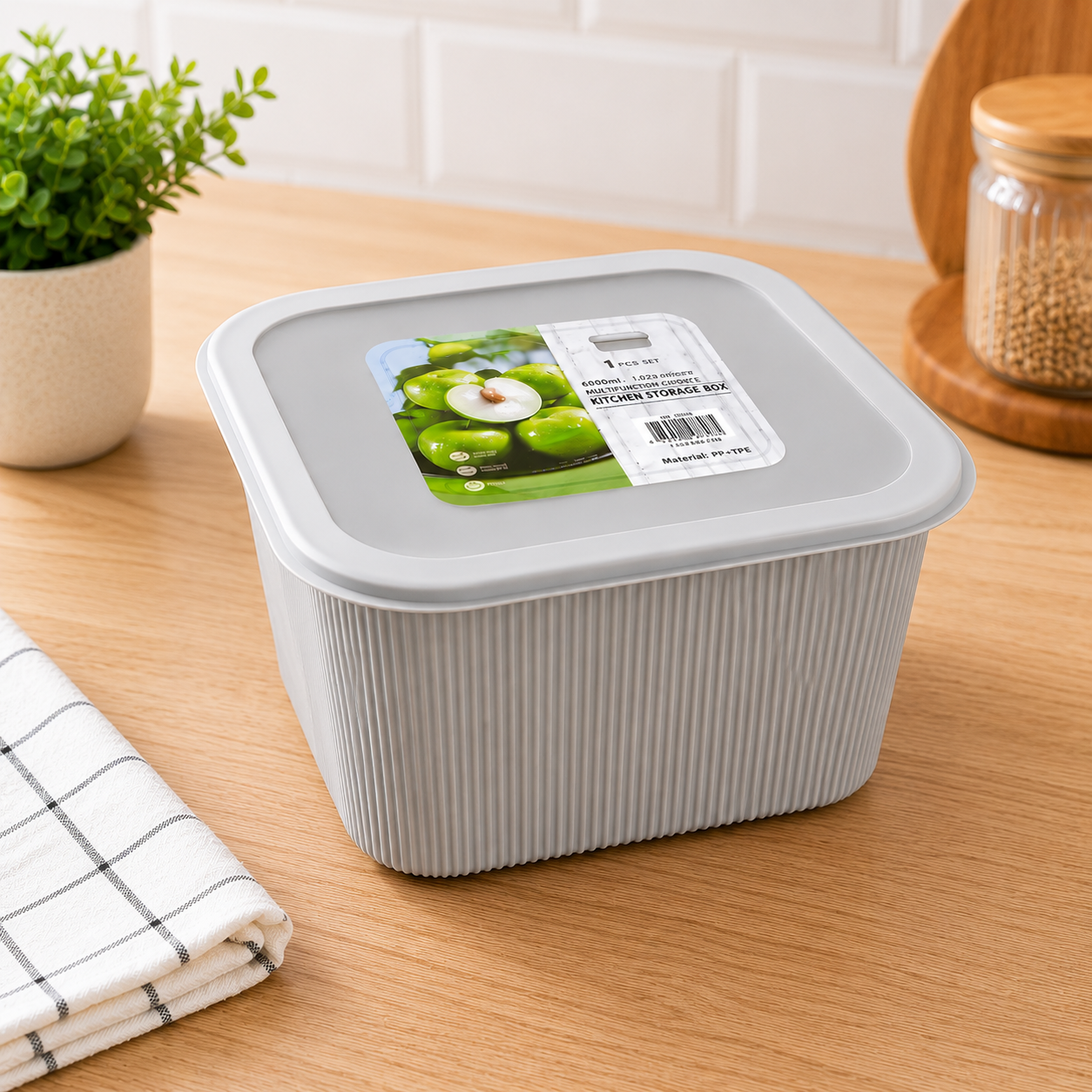 6L Ribbed Kitchen Storage Box with Lid | 6000ml Food Storage Container