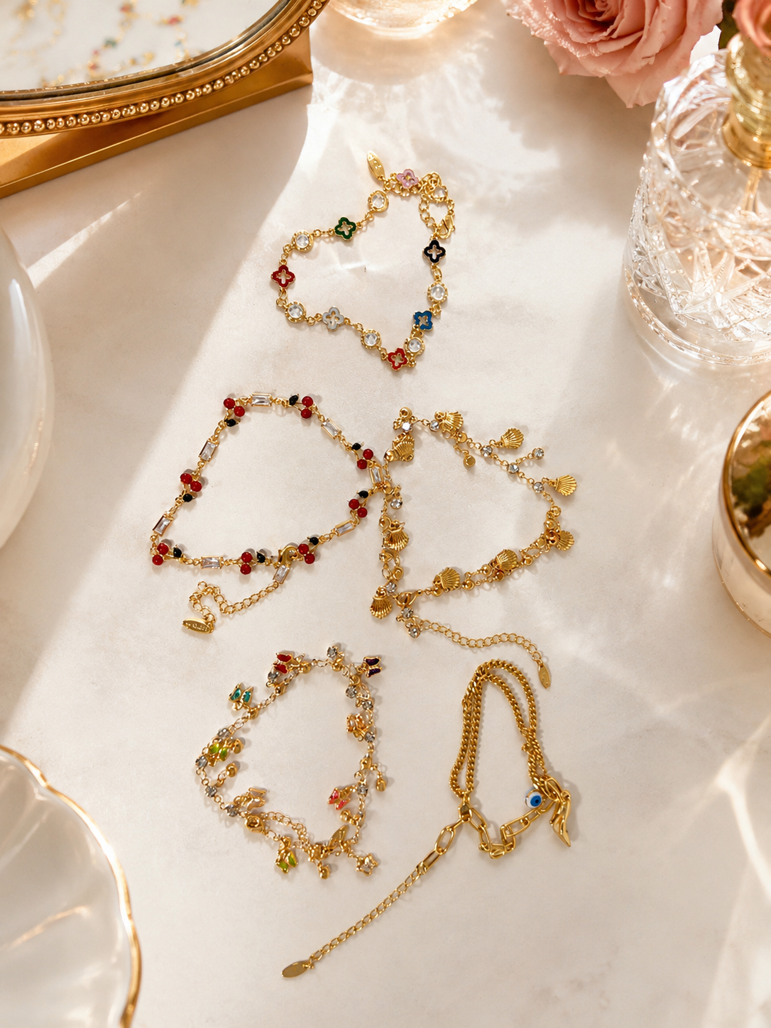 Elegant Gold Charm Anklet & Hand Bracelet for Women | Adjustable 2-in-1 Jewelry