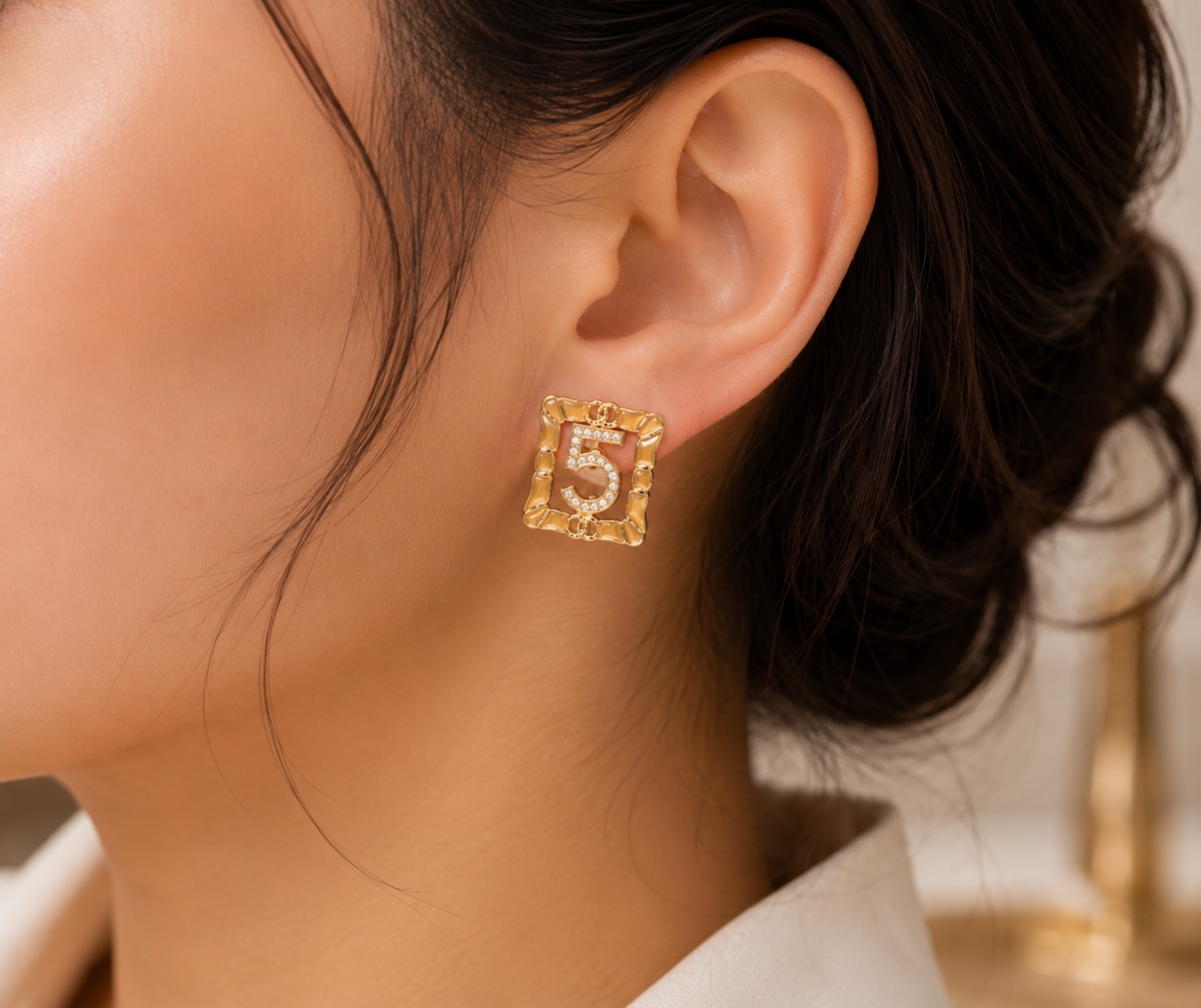 Elegant Gold-Tone Crystal Square Stud Earrings