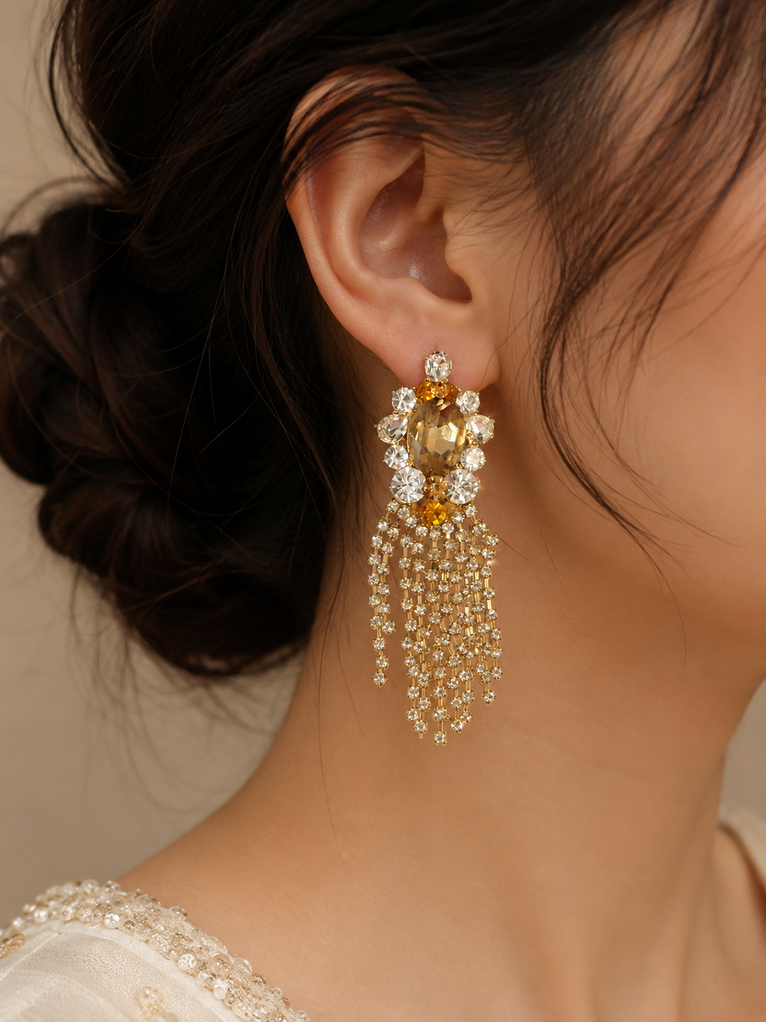 Elegant Crystal Tassel Statement Earrings