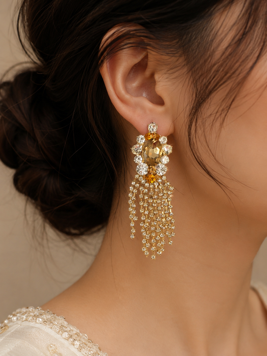 Elegant Crystal Tassel Statement Earrings