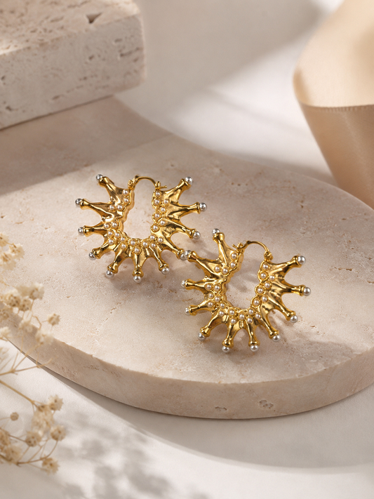 Pearl Accent Sunburst Hoop Earrings