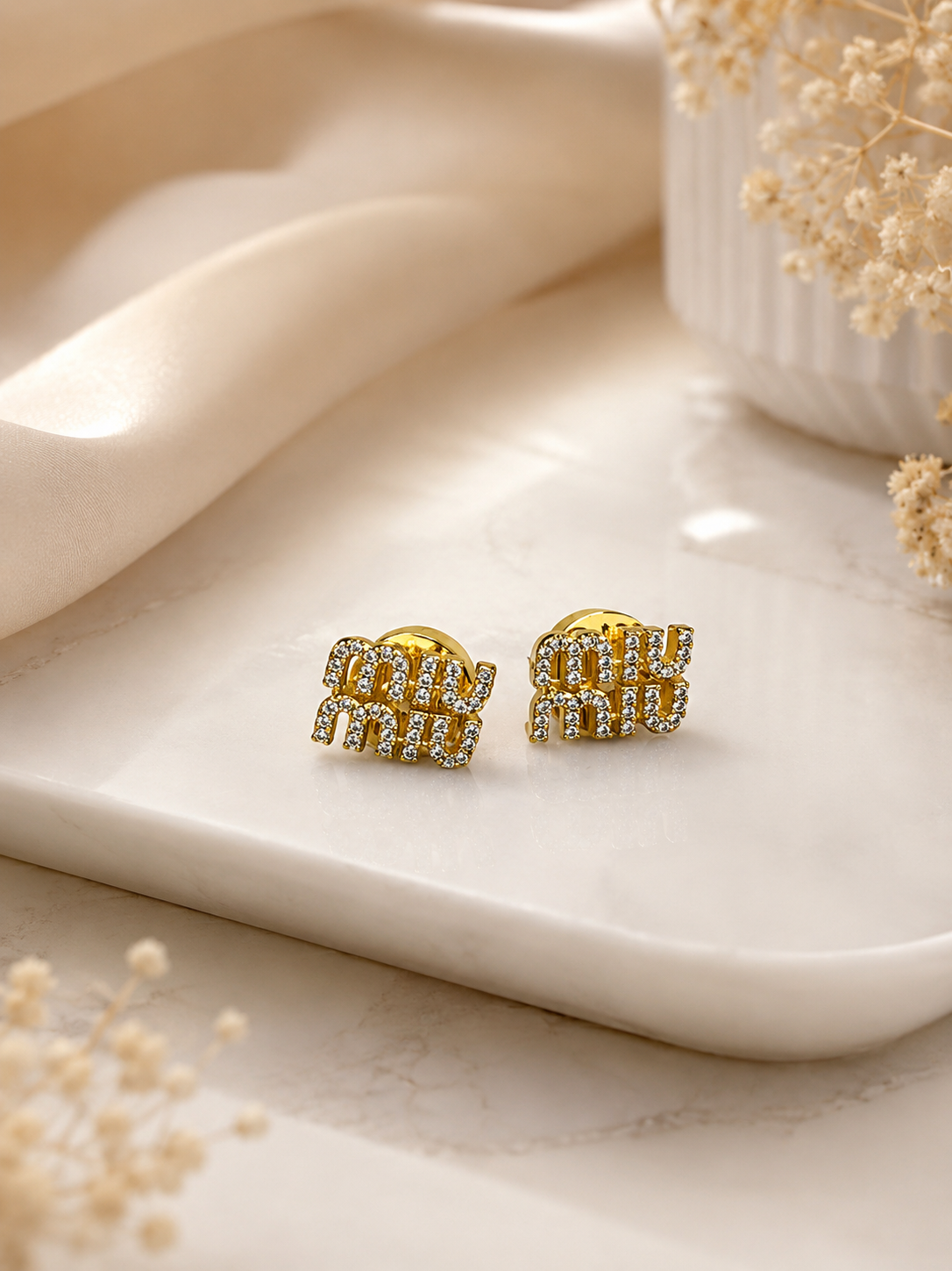Luxury Crystal Logo Stud Earrings