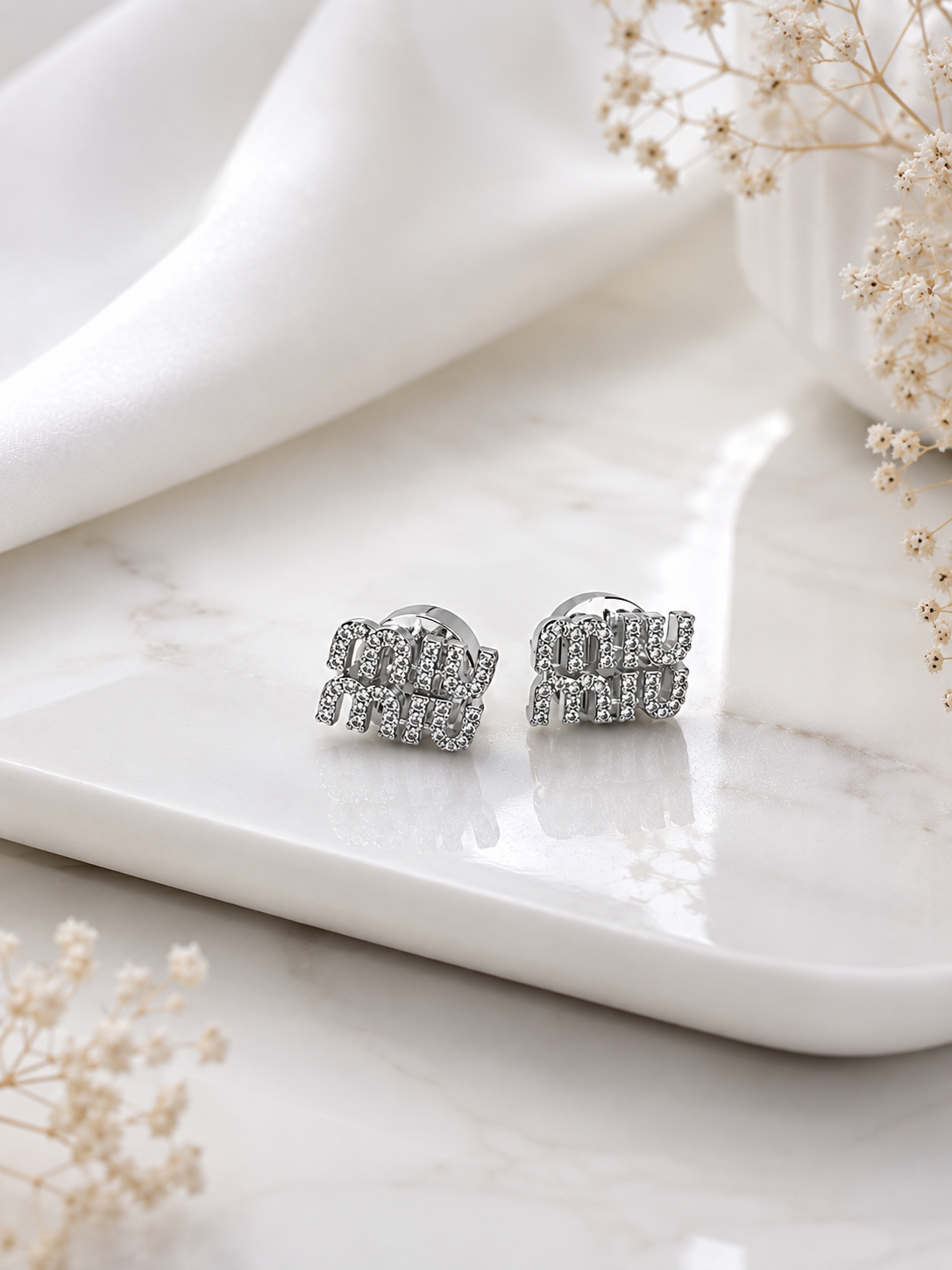 Luxury Crystal Logo Stud Earrings