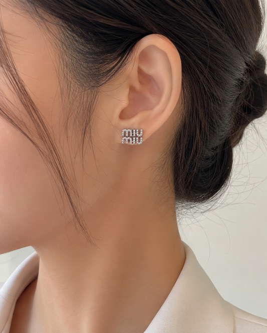 Luxury Crystal Logo Stud Earrings