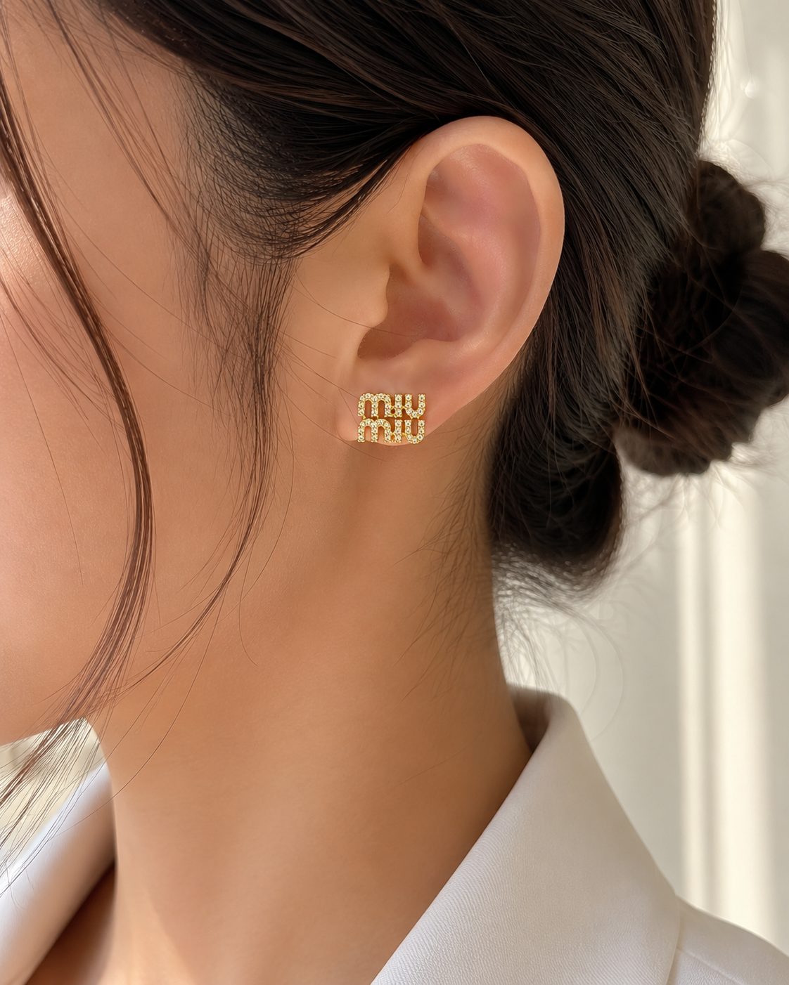 Luxury Crystal Logo Stud Earrings