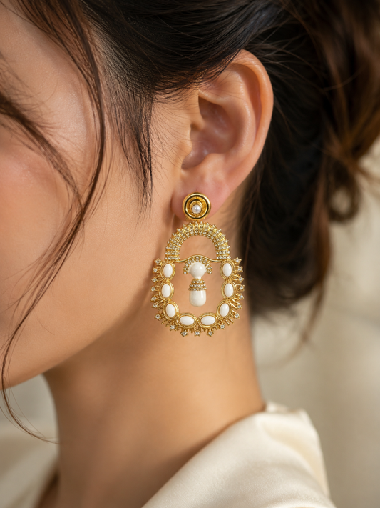 Vintage Pearl-Inspired Gold Statement Drop Earrings