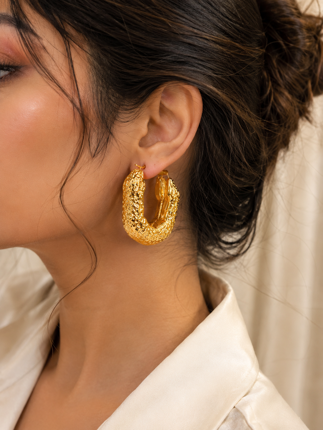 Textured Gold Statement Hoop Earrings #2