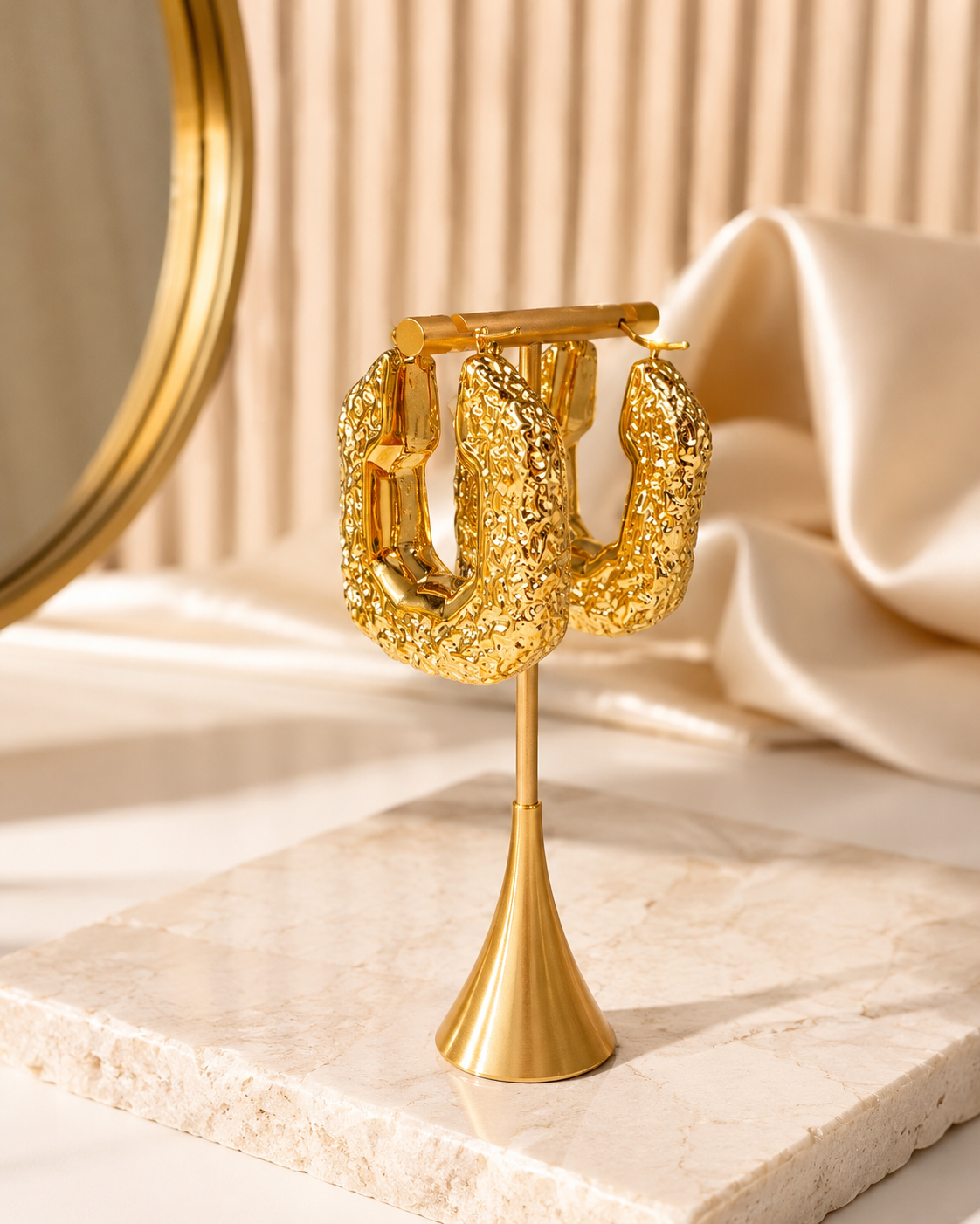 Textured Gold Statement Hoop Earrings #2