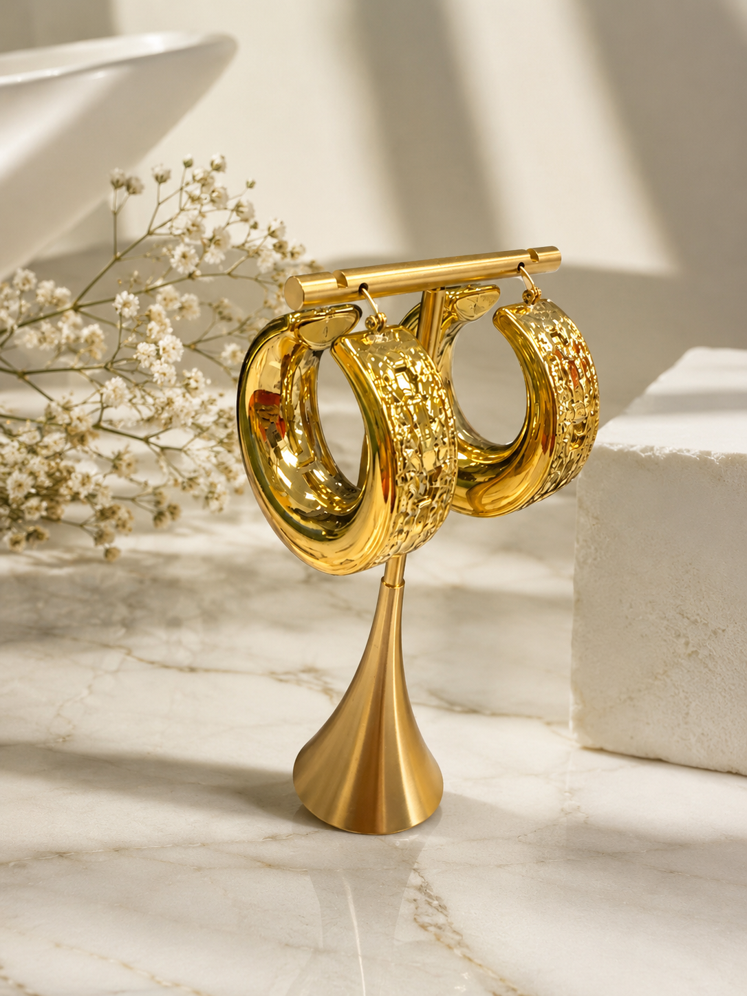 Luxury Textured Gold Hoop Earrings – Bold Statement Hoops #3