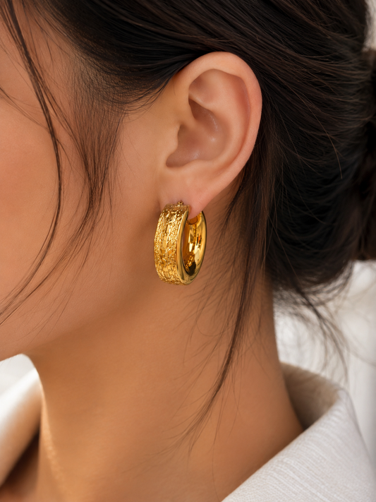 Luxury Textured Gold Hoop Earrings – Bold Statement Hoops #3