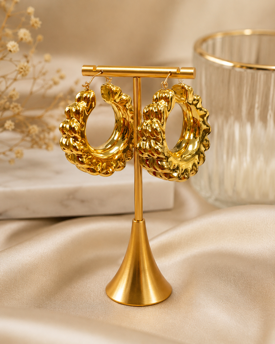 Golden Sculpted Statement Hoop Earrings #4