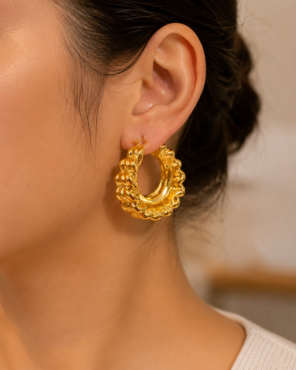 Golden Sculpted Statement Hoop Earrings #4