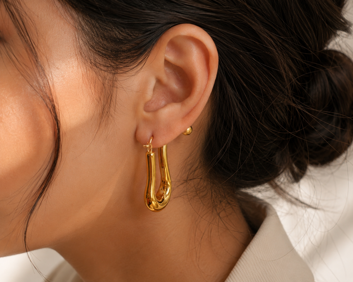 Modern Sculptural Gold Hoop Earrings #6