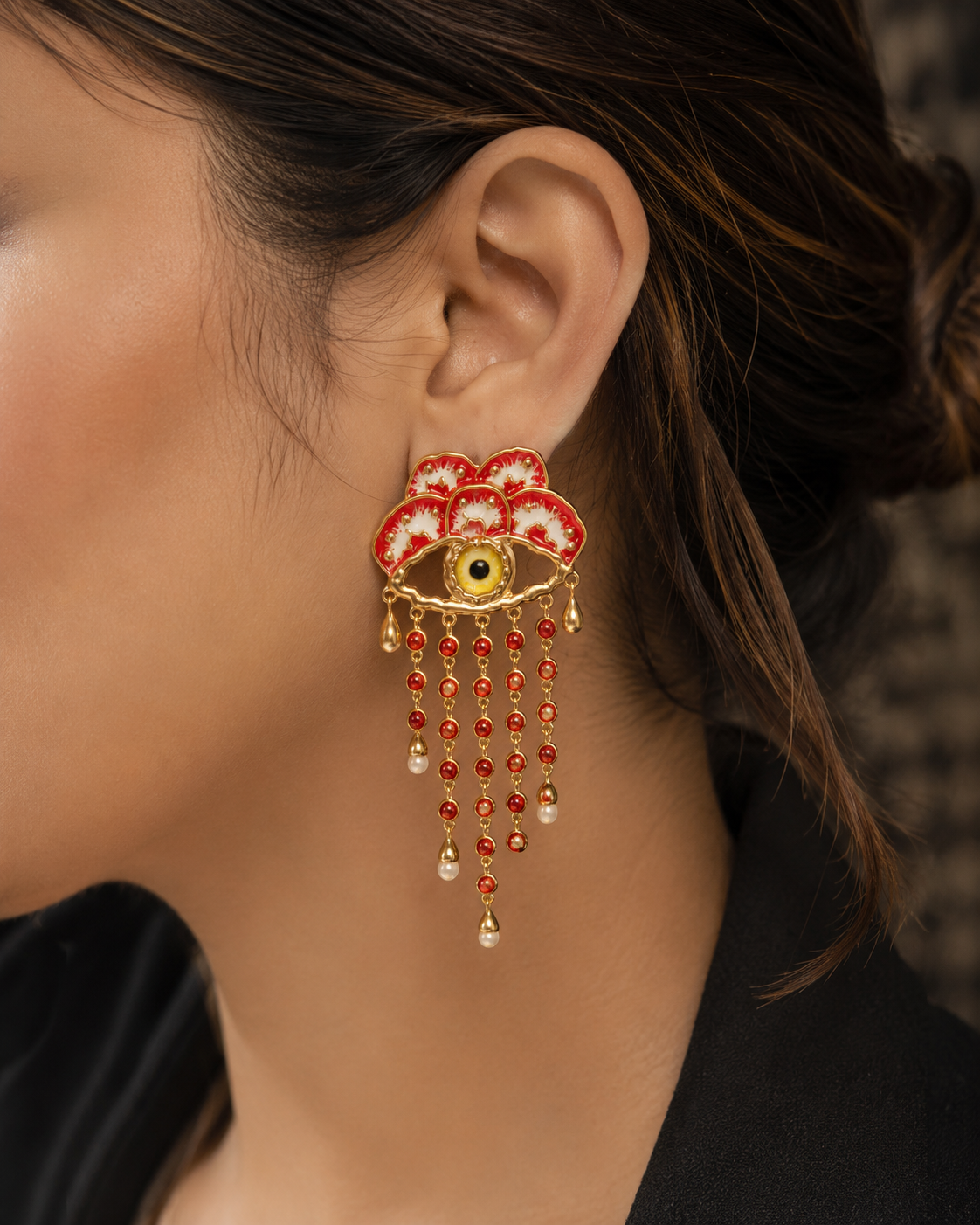 Evil Eye Tassel Statement Earrings