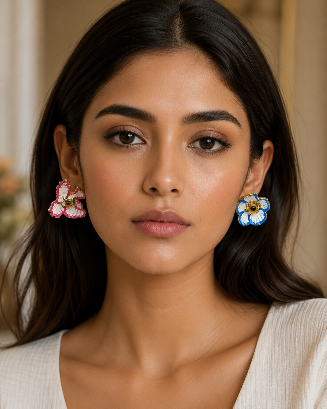 Evil Eye Floral Statement Earrings