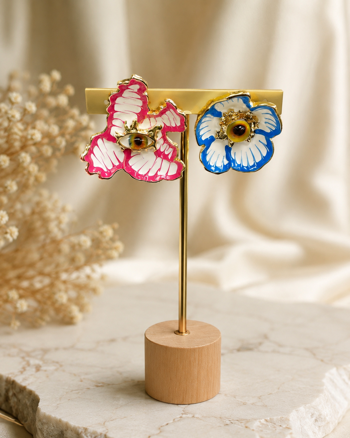 Evil Eye Floral Statement Earrings