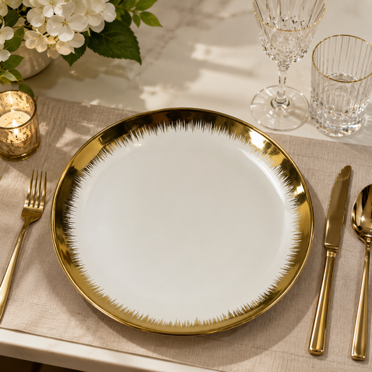 Luxury Gold Rim Dinner Plate – 30 cm | Elegant Ceramic Serving Plate