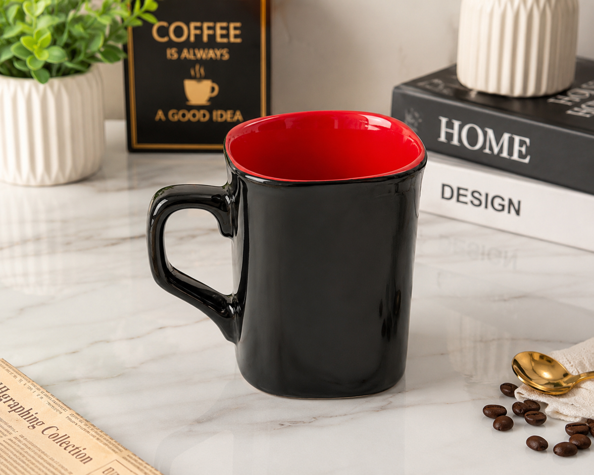 Modern Ceramic Coffee Mug – White Mug with Blue Handle & Blue Interior | Everyday Tea & Coffee Cup