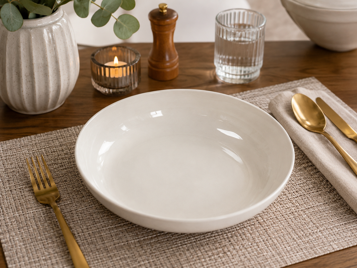 23 cm White Ceramic Serving Bowl | Modern Salad, Pasta & Soup Bowl | Minimalist Dining Table Bowl