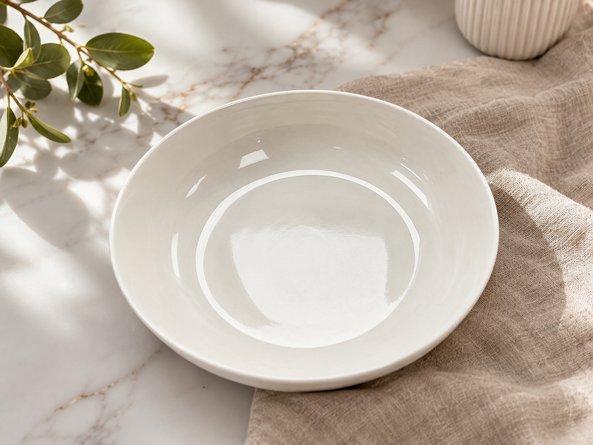 23 cm White Ceramic Serving Bowl | Modern Salad, Pasta & Soup Bowl | Minimalist Dining Table Bowl
