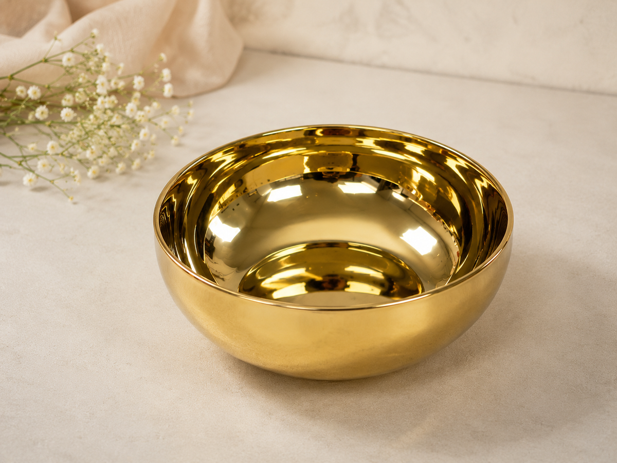 Elegant Gold Decorative Serving Bowl | Luxury Metal Fruit, Salad & Centerpiece Bowl (18 cm)