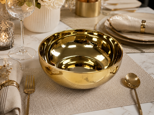 Elegant Gold Decorative Serving Bowl | Luxury Metal Fruit, Salad & Centerpiece Bowl (18 cm)