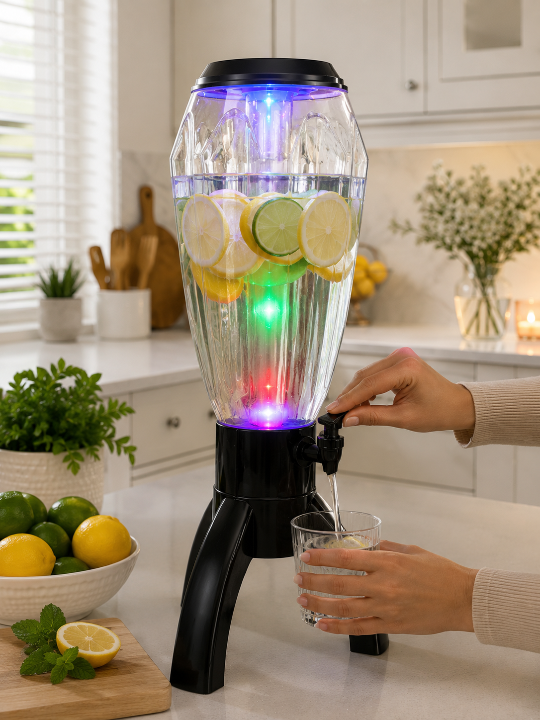 3.5L LED Beverage Dispenser with Color-Changing Lights & Easy Pour Tap | Juice & Drink Server