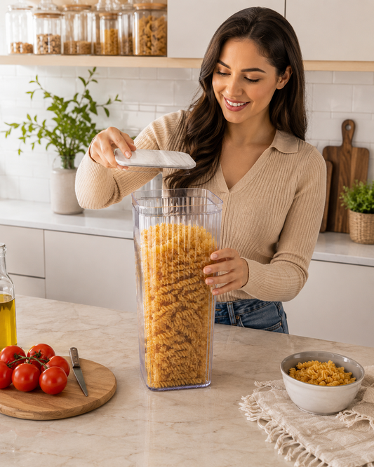 2.7L Ribbed Kitchen Storage Container with Airtight Lid – Clear Food Storage Canister (Round & Square Variants)