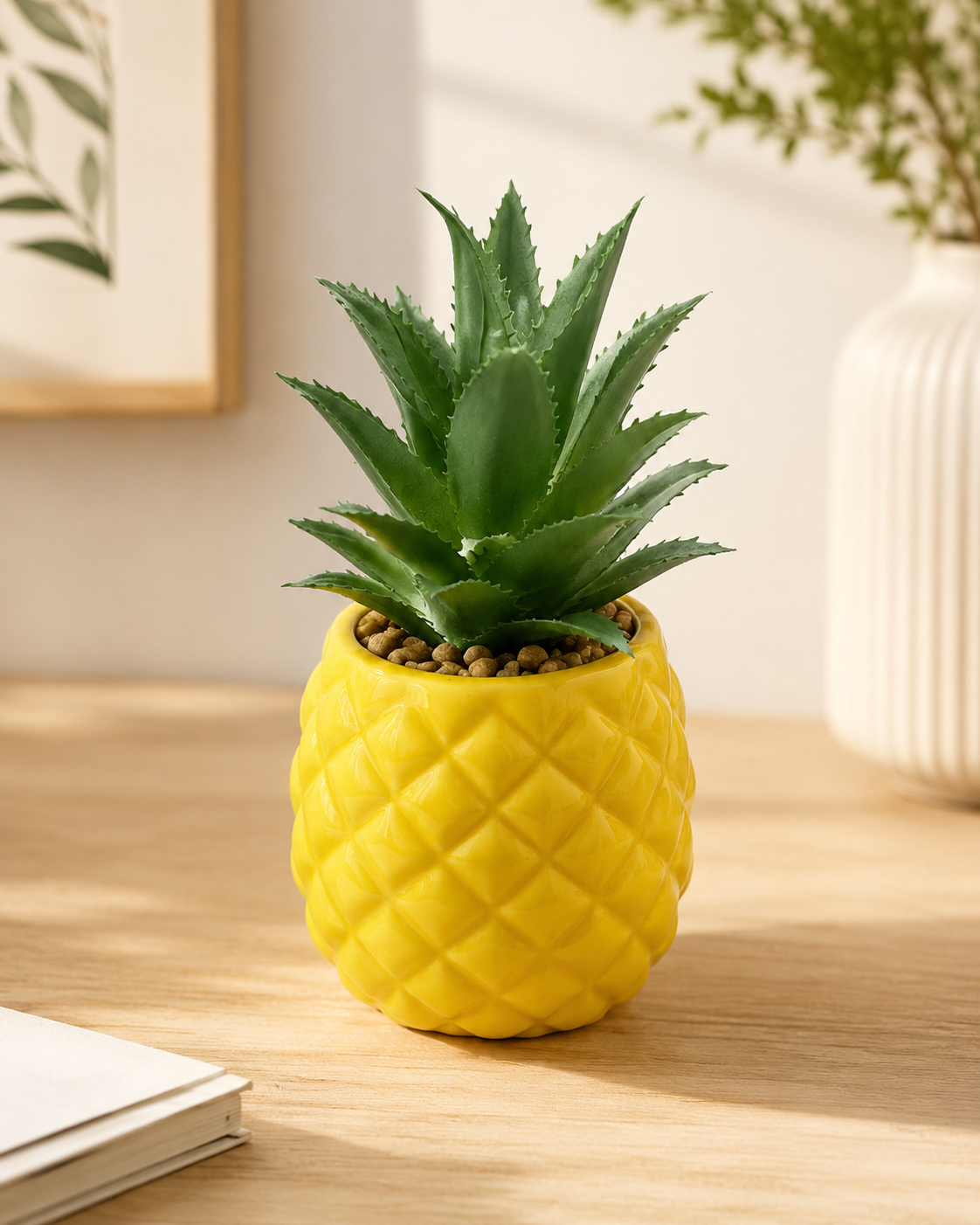 Mini Artificial Succulent in Pineapple Ceramic Pot – Decorative Faux Plant for Home & Office Décor