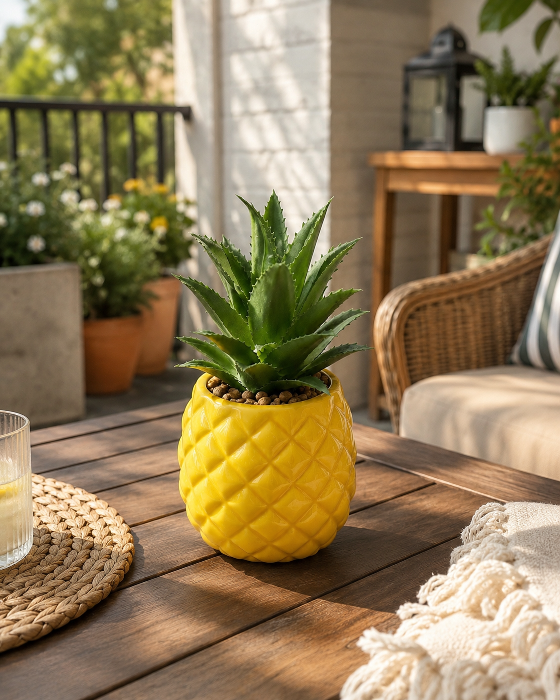 Mini Artificial Succulent in Pineapple Ceramic Pot – Decorative Faux Plant for Home & Office Décor