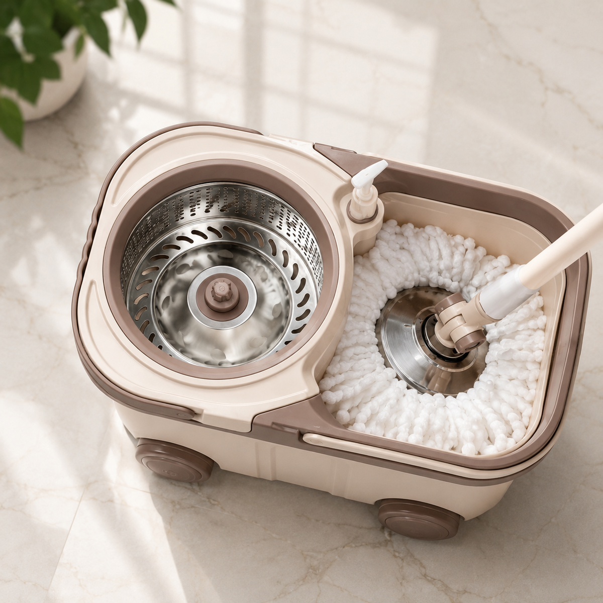 360° Spin Mop & Bucket Set with Built-In Soap Dispenser | Adjustable Handle & 180° Rotating Microfiber Mop Head