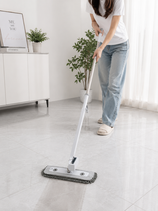 Flat Microfiber Floor Mop with Adjustable Stainless Steel Handle – Reusable Cleaning Mop for Hardwood, Tile & Laminate Floors
