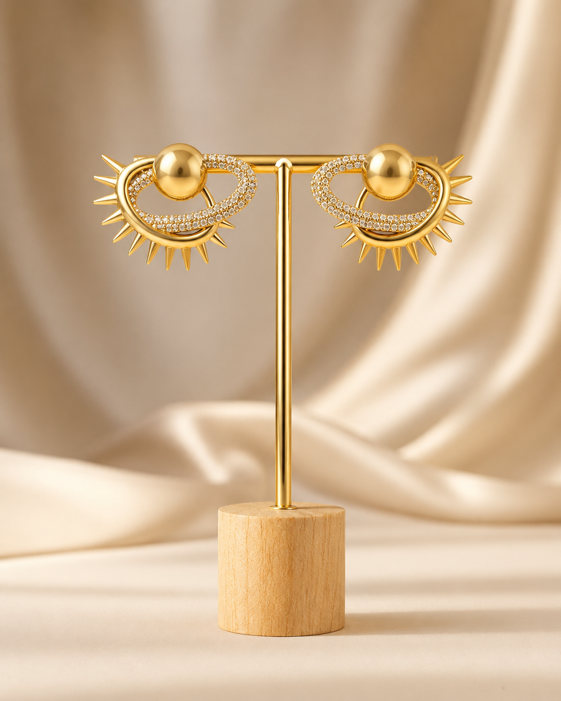 Celestial Gold Statement Stud Earrings with Crystal Accents