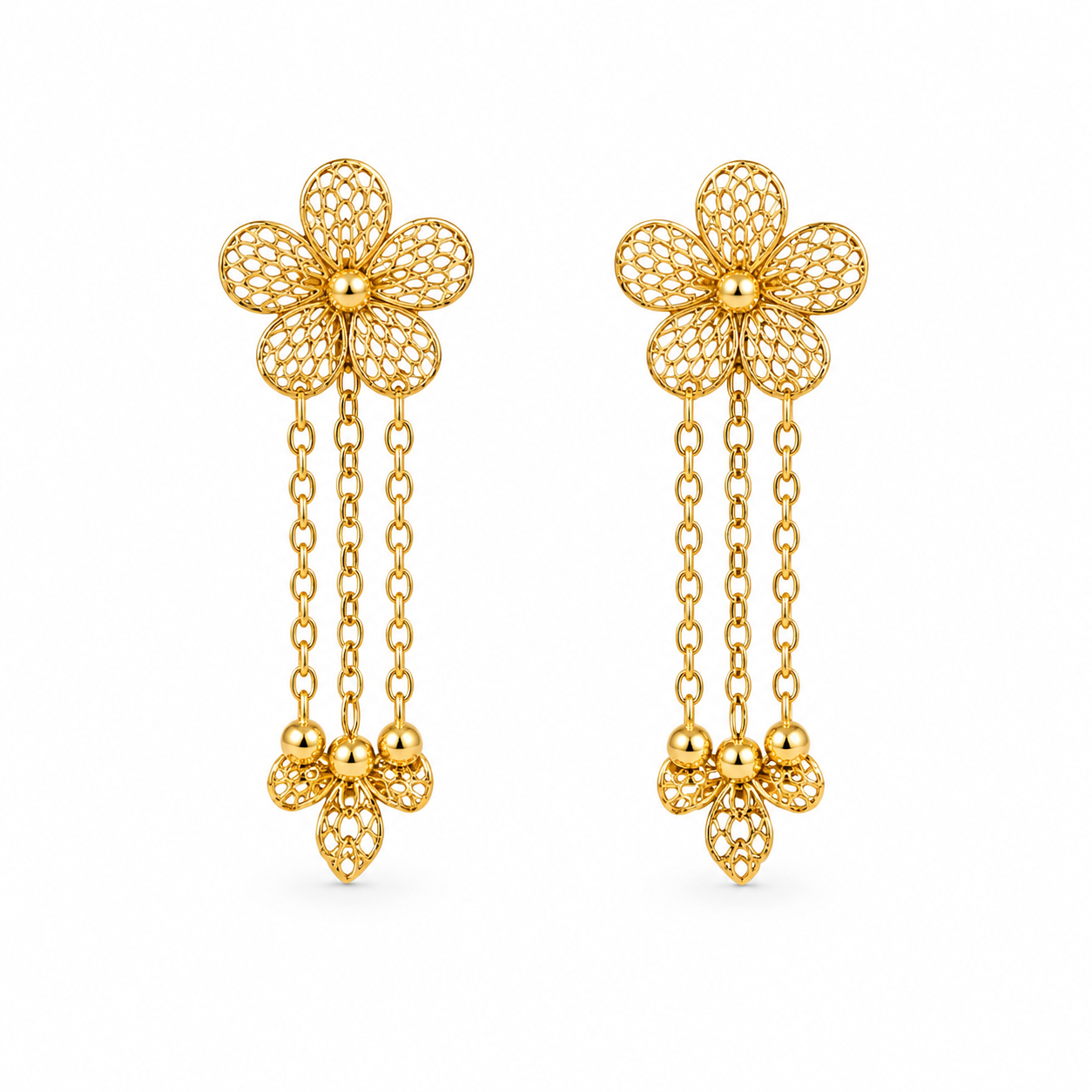 Gold Floral Filigree 4-Piece Jewelry Set – Necklace, Earrings, Bracelet & Ringy