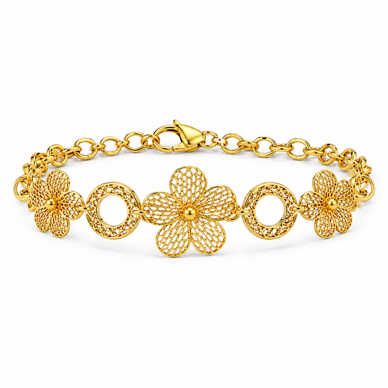 Gold Floral Filigree 4-Piece Jewelry Set – Necklace, Earrings, Bracelet & Ringy