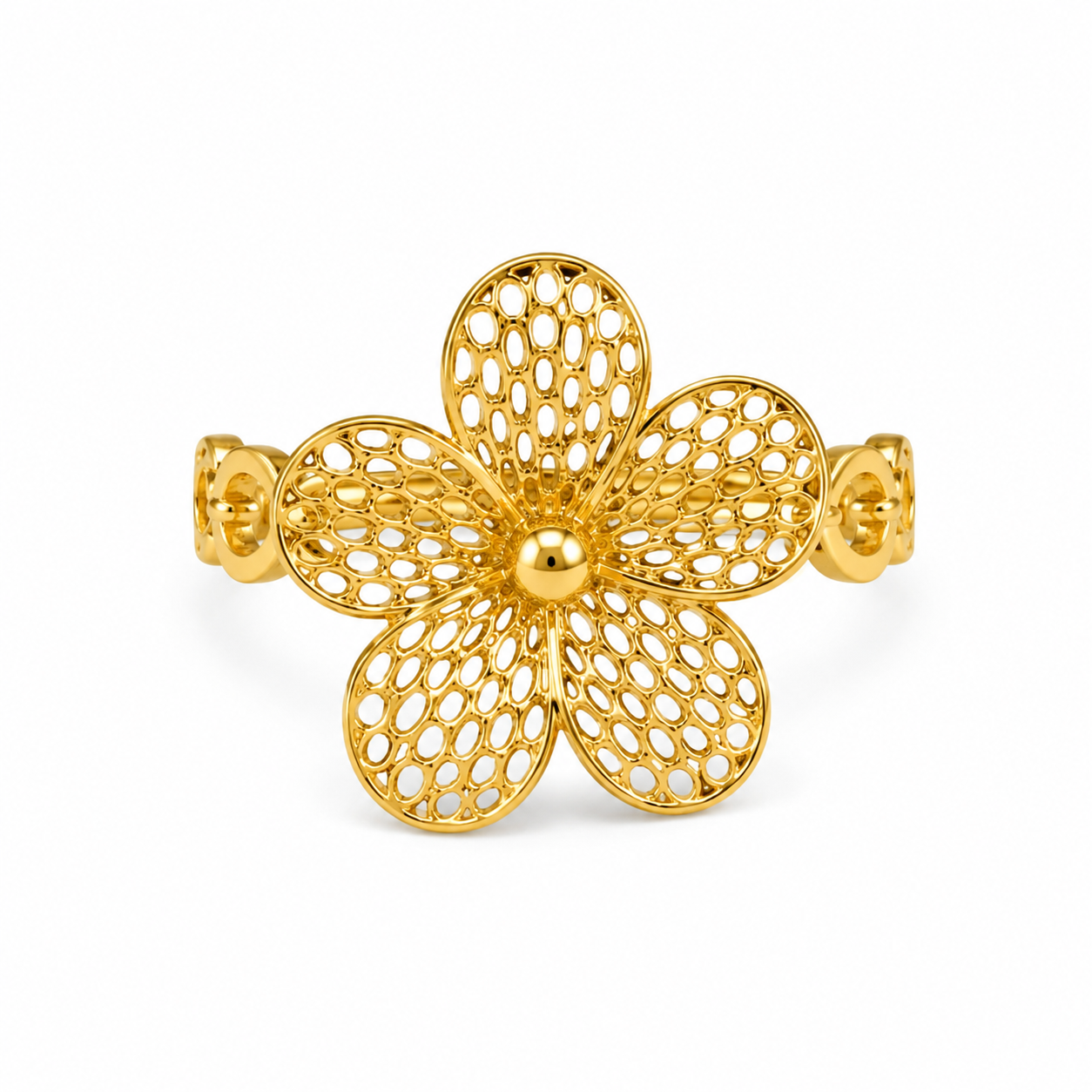 Gold Floral Filigree 4-Piece Jewelry Set – Necklace, Earrings, Bracelet & Ringy