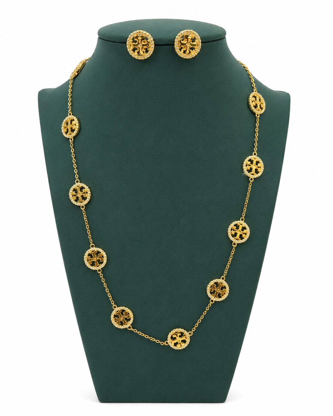 Elegant Gold-Tone Medallion Necklace & Stud Earrings Jewelry Set