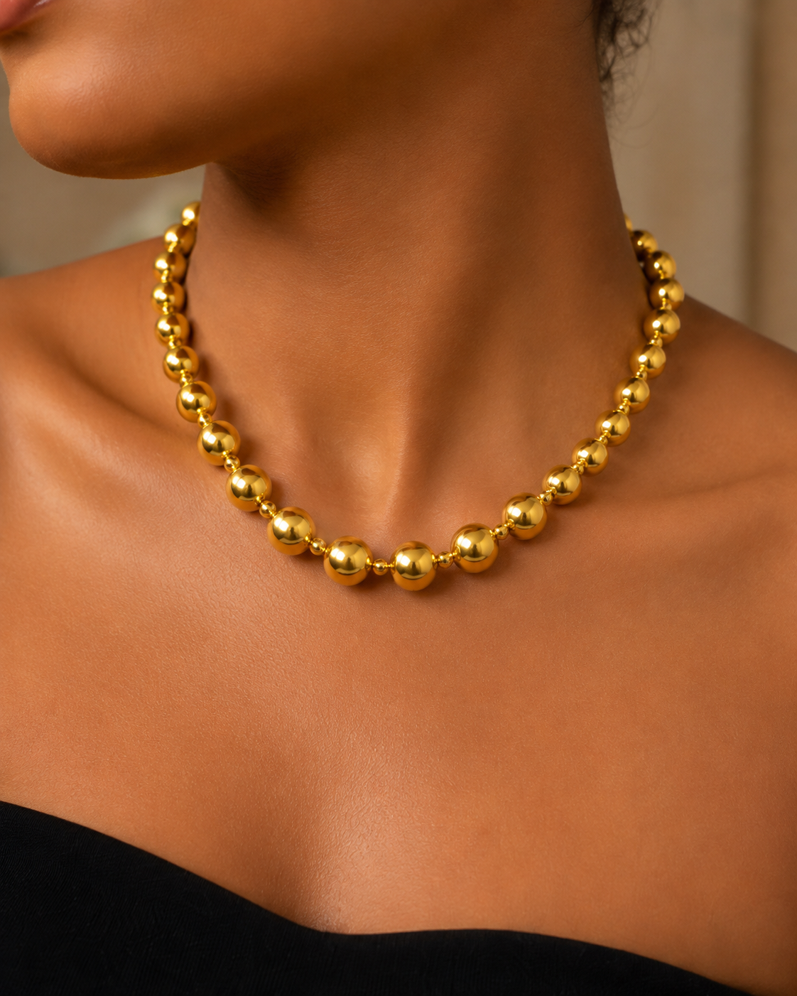 Luxury Gold Beaded Necklace, Bracelet & Drop Earrings Set