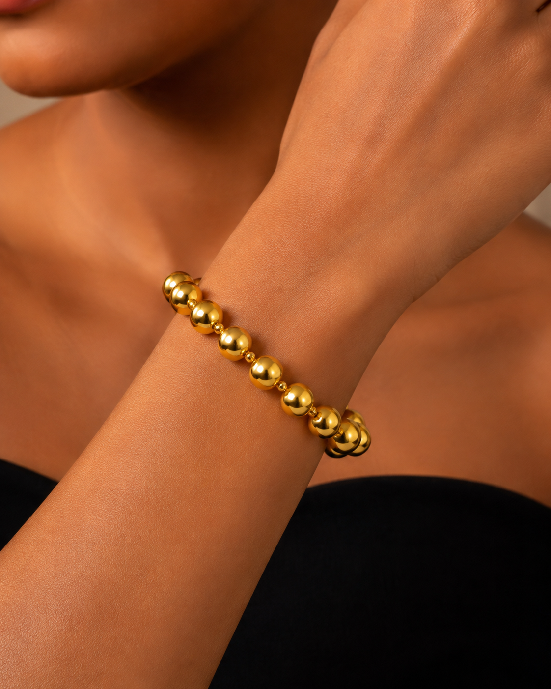 Luxury Gold Beaded Necklace, Bracelet & Drop Earrings Set