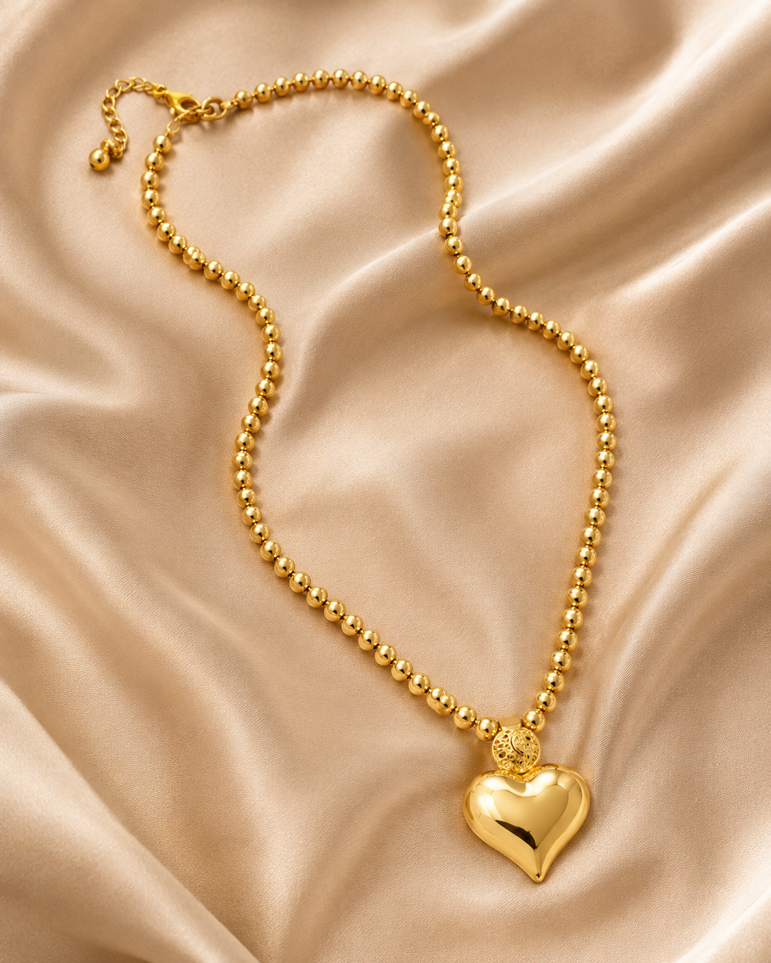 Gold Beaded Heart Pendant Necklace for Women