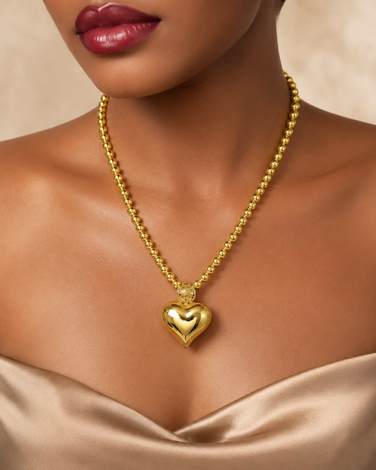 Gold Beaded Heart Pendant Necklace for Women