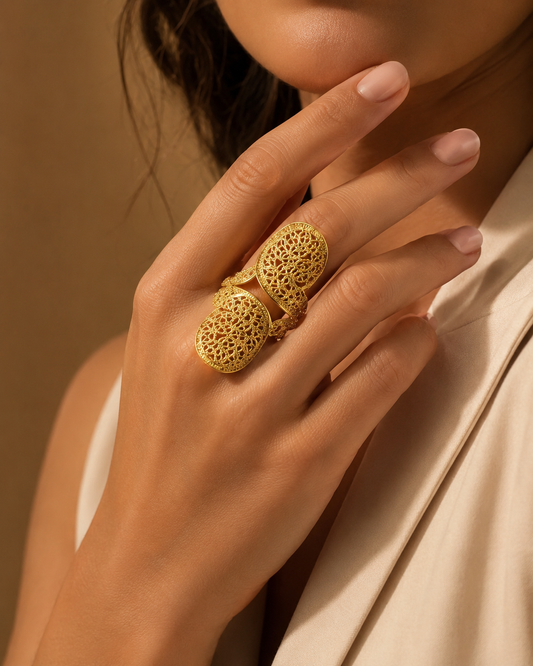 Gold Filigree Statement Ring for Women | Elegant Adjustable Cocktail Ring