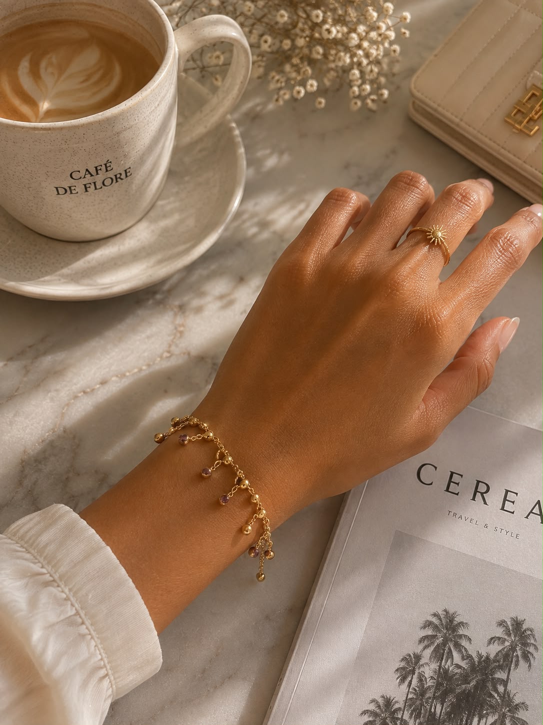 Elegant Gold Charm Anklet & Hand Bracelet for Women | Adjustable 2-in-1 Jewelry