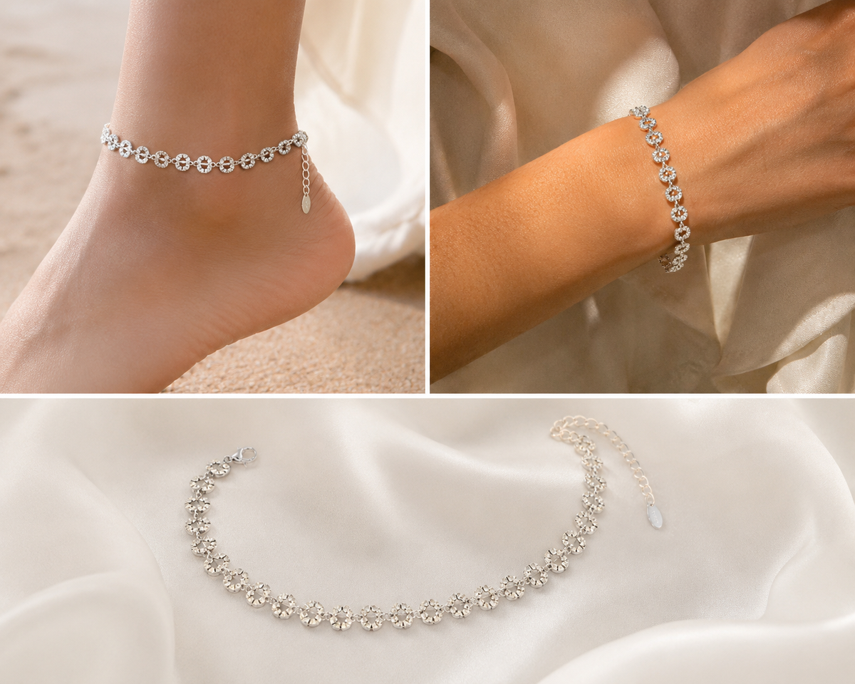 Elegant Gold Charm Anklet & Hand Bracelet for Women | Adjustable 2-in-1 Jewelry