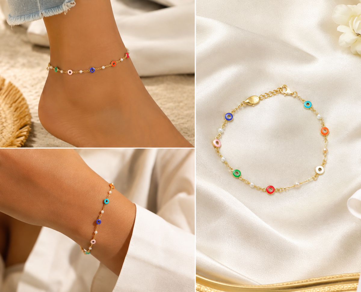 Elegant Gold Charm Anklet & Hand Bracelet for Women | Adjustable 2-in-1 Jewelry
