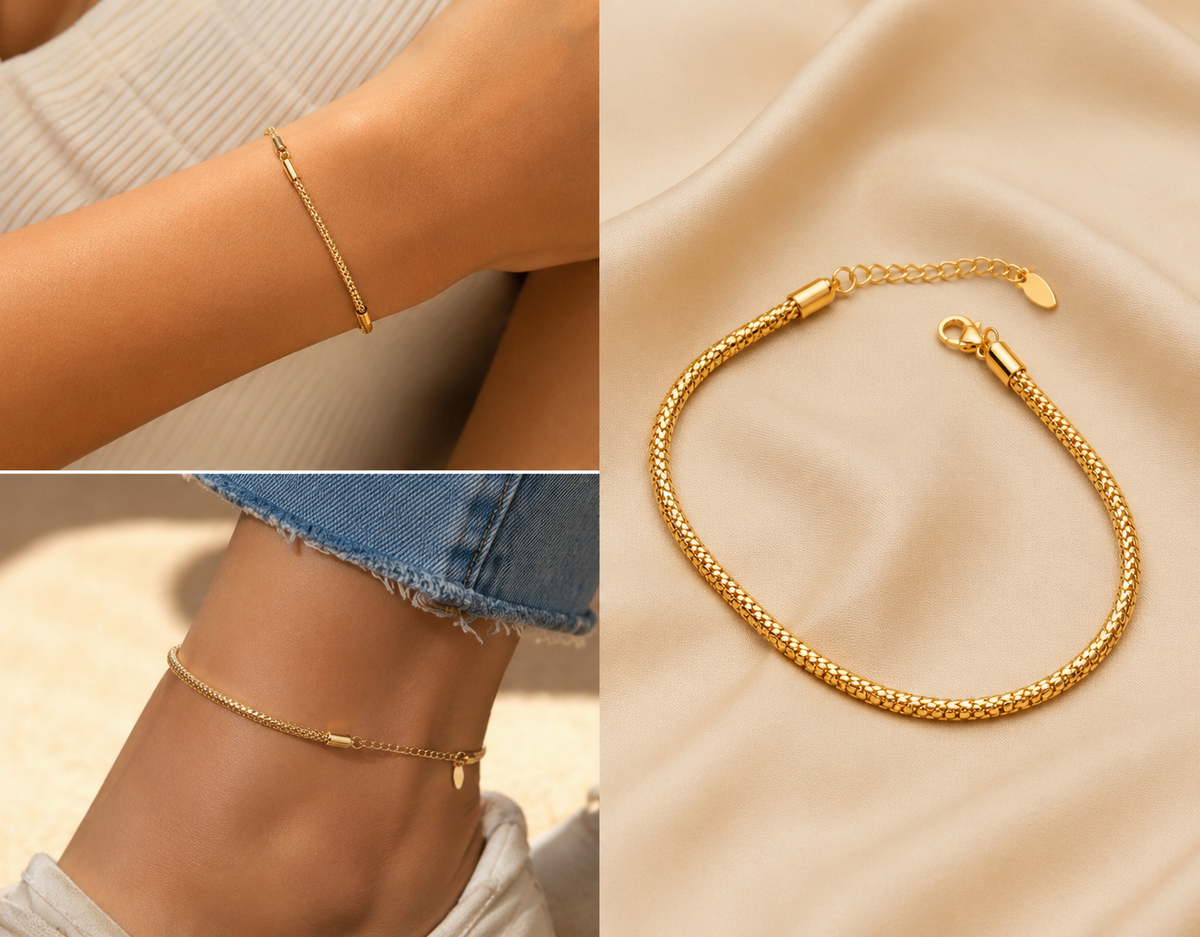 Elegant Gold Charm Anklet & Hand Bracelet for Women | Adjustable 2-in-1 Jewelry