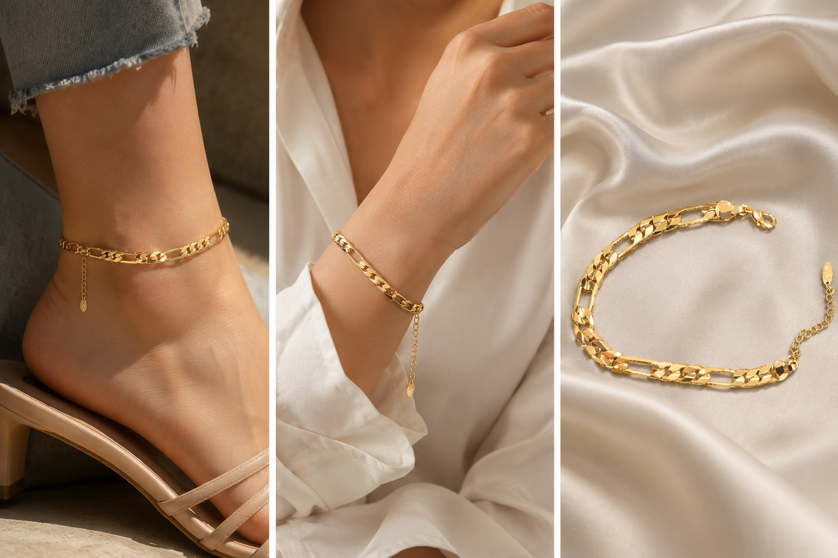 Elegant Gold Charm Anklet & Hand Bracelet for Women | Adjustable 2-in-1 Jewelry