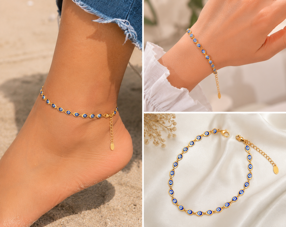 Elegant Gold Charm Anklet & Hand Bracelet for Women | Adjustable 2-in-1 Jewelry